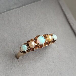 Opal Pearl Antique Gold Ring Victorian Era October Birthstone 10k